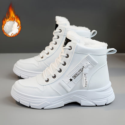 Women's Side Zipper Winter Thermal Snow Boots With Fleece Lining, Height Increased Thick-soled Platform Comfortable Lace-up Mid-tube Boots