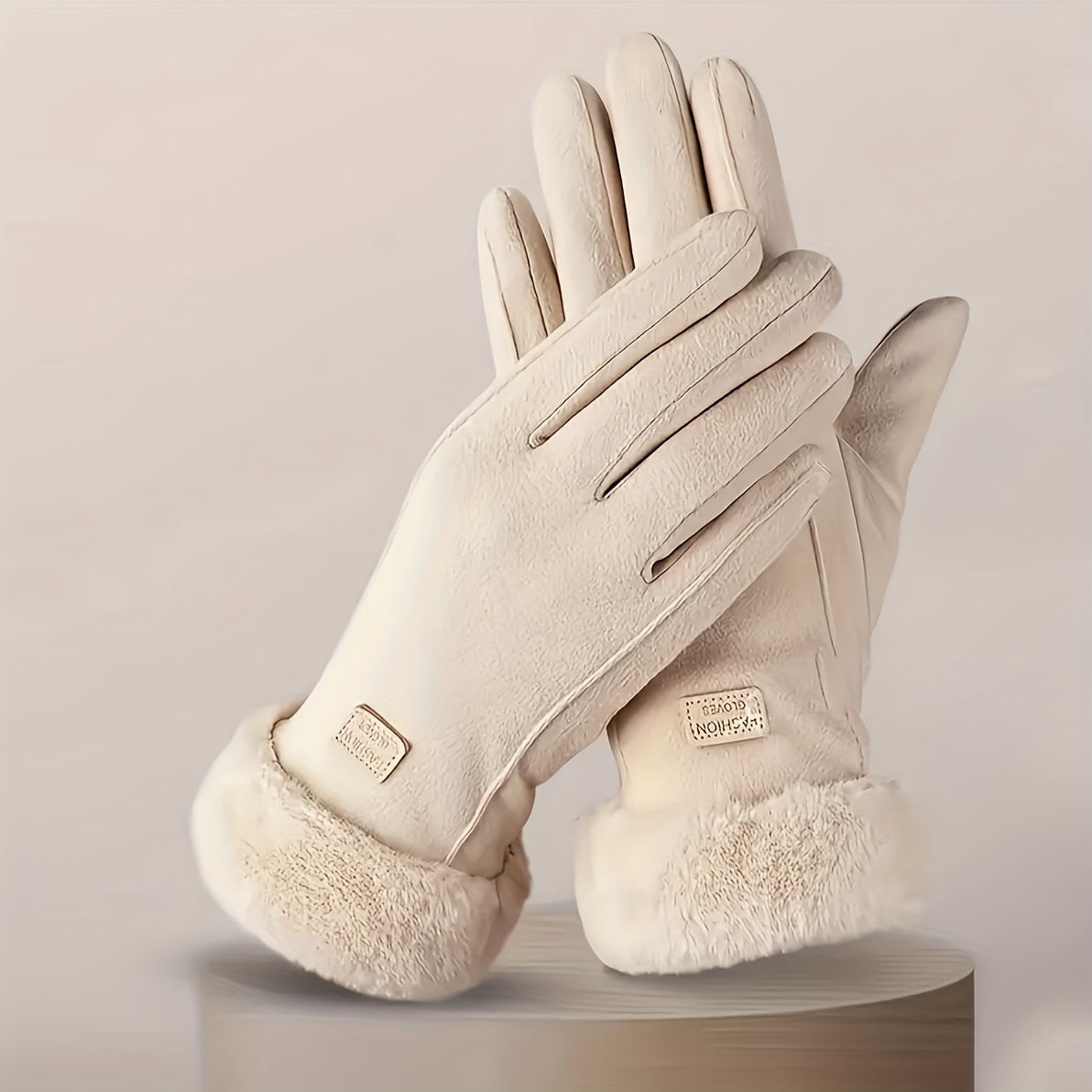 1 Pair Winter Warmth Gloves, Touchscreen Compatible, Plush Lining, Polyester Knit Fabric, Machine Washable, Fall/Winter Season Outdoor Leisure Protection