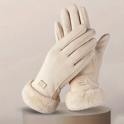 1 Pair Winter Warmth Gloves, Touchscreen Compatible, Plush Lining, Polyester Knit Fabric, Machine Washable, Fall/Winter Season Outdoor Leisure Protection