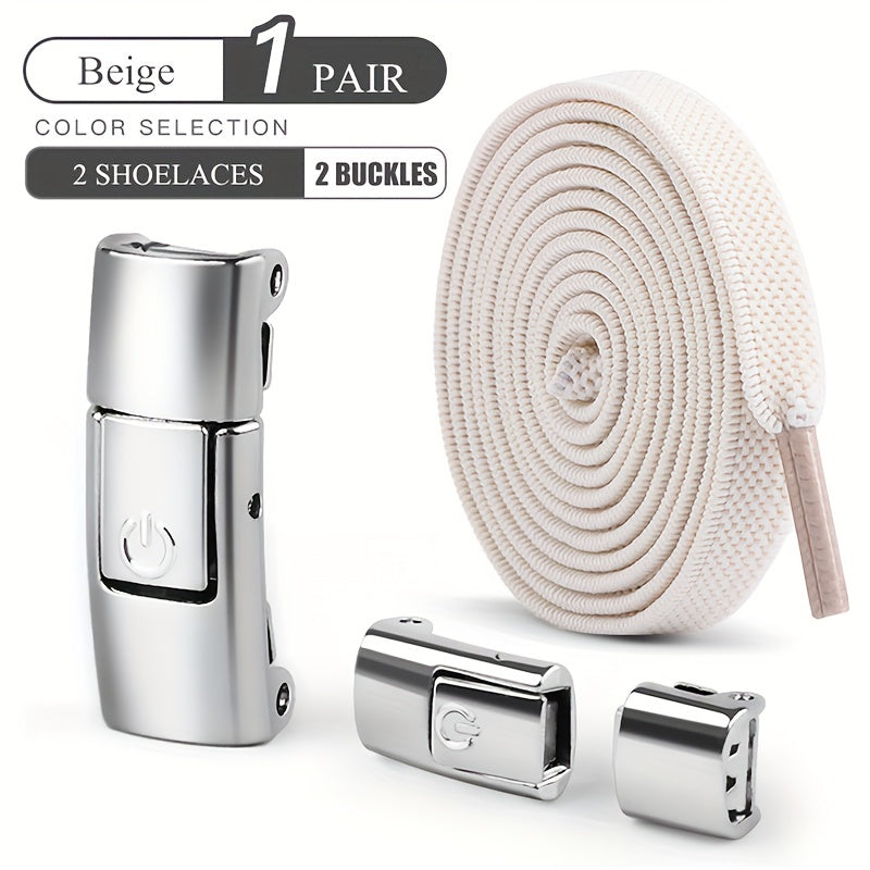 1 Pair Free-Tie Shoelaces Set, 2pcs Elastic Shoelaces & 2pcs Shoelaces Buckles For Sneakers Canvas Shoes