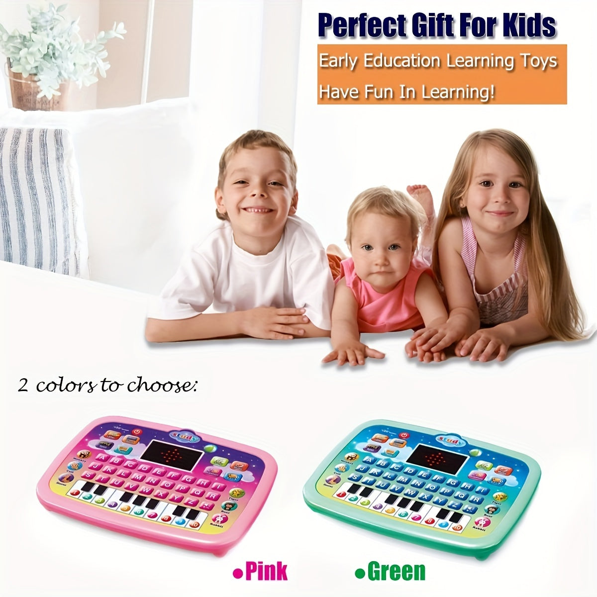 Kids Tablet Toddler Learning Pad With LED Screen Teach Alphabet Numbers Word Music Math Early Development Interactive Electronic Toy For Boys &amp; Girls (Battery Not Included) Halloween Christmas Gift