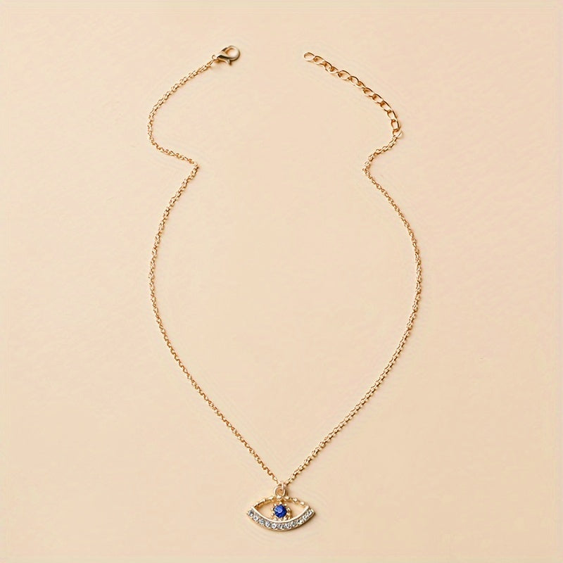 Inlaid Rhinestones Eye-shaped Charm Necklace Retro Style Luxury Pendant Neck Accessories For Women Daily Decoration