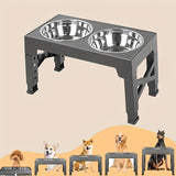 Comederos elevados ajustables para perros pequeños, medianos y grandes. Incluye dos comederos de acero inoxidable para comida y agua. Favorecen una mejor digestión y una mejor postura.