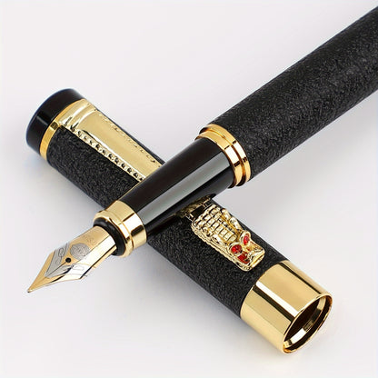 Ergonomic Matte Metal Fountain Pen with Iridium Nib 0.5mm - Perfect for Business & Office, Daily Writing, Calligraphy Practice, Business Writing Tool | Decorative Pen Design | Intricate Clip Detailing