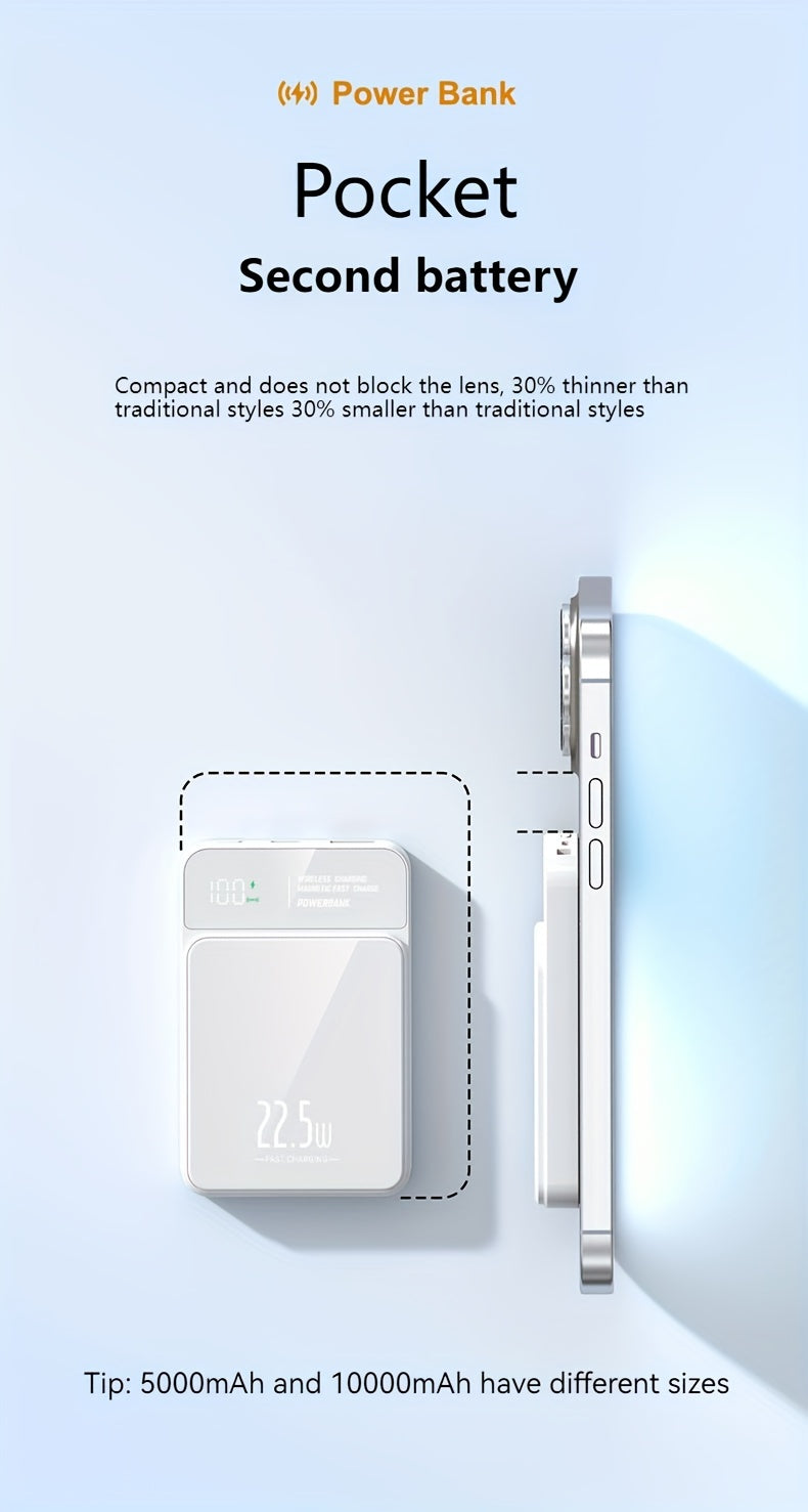 5000/10000 mAh Real Capacity, No Fake Label, Digital Display, Magnetic Suction, Fast Charging Power Bank, 15W Magnetic Suction/22.5W Fast Charging
