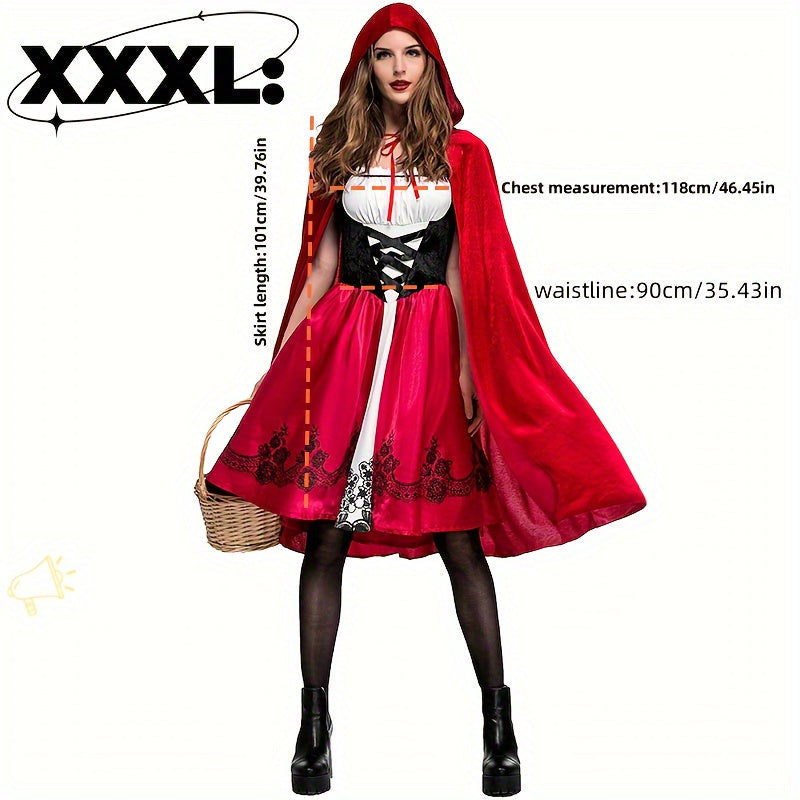 Plus Size 3pcs Little Red Riding Hood Costume Set for Adults - Cute Polyester Cosplay Outfit with Accessories, Perfect for Halloween &amp; Christmas Parties