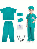 Conjunto de 6 trajes de médico de imitación para niño, camiseta de manga corta, pantalones y accesorios, ideal para Halloween, fiestas de cumpleaños, presentaciones escolares y como regalo.