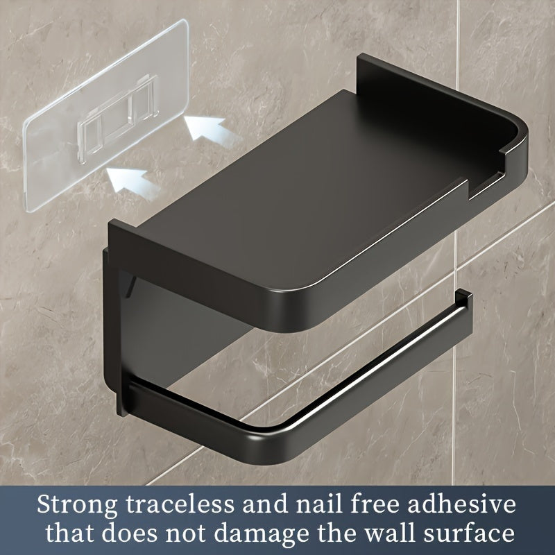 Space-Saving Self-Adhesive Toilet Paper Holder with Storage Shelf - Dual-Purpose Bathroom & Kitchen Organizer, Polished Finish