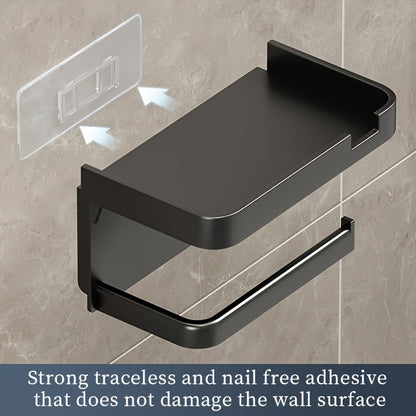 Space-Saving Self-Adhesive Toilet Paper Holder with Storage Shelf - Dual-Purpose Bathroom & Kitchen Organizer, Polished Finish