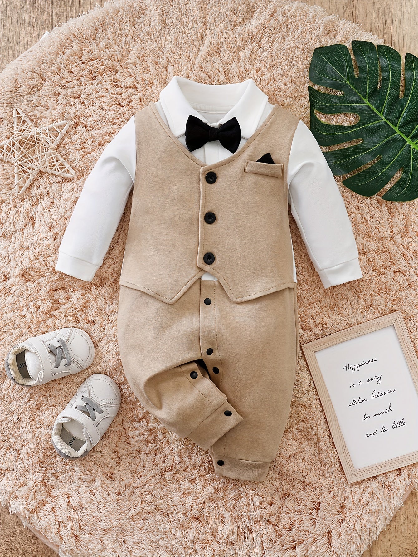 Body de algodón para caballero con decoración de pajarita para bebé, mono cómodo de manga larga, ropa para bebé niño para interior y exterior.