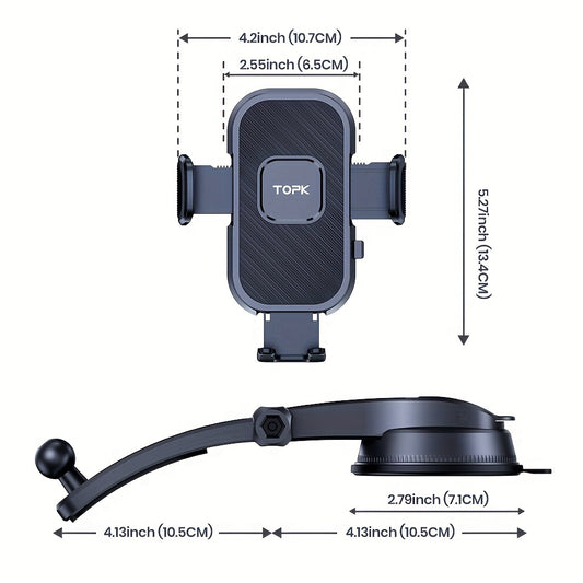 TOPK D38-C Car Phone Holder Mount, Upgraded Adjustable Horizontally And Vertically Cell Phone Holder For Car Dashboard Compatible With All Phones
