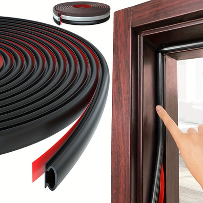 10-Foot Self-Adhesive Rubber Door Seal Strip - D-Shape Insulation & Soundproofing for Doors and Windows, Fits Gaps 1/10" to 4/17", Available in Black, White, Brown