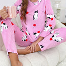 [Home Relaxation] Cozy & Warm Women's Fleece Pajama Set in Green with White Cartoon Rabbit Pattern - Soft Polyester, Anti-Static, Machine Washable - Elegant Home Loungewear with Round Neck Top & Pants for Fall/Winter, Plus Si