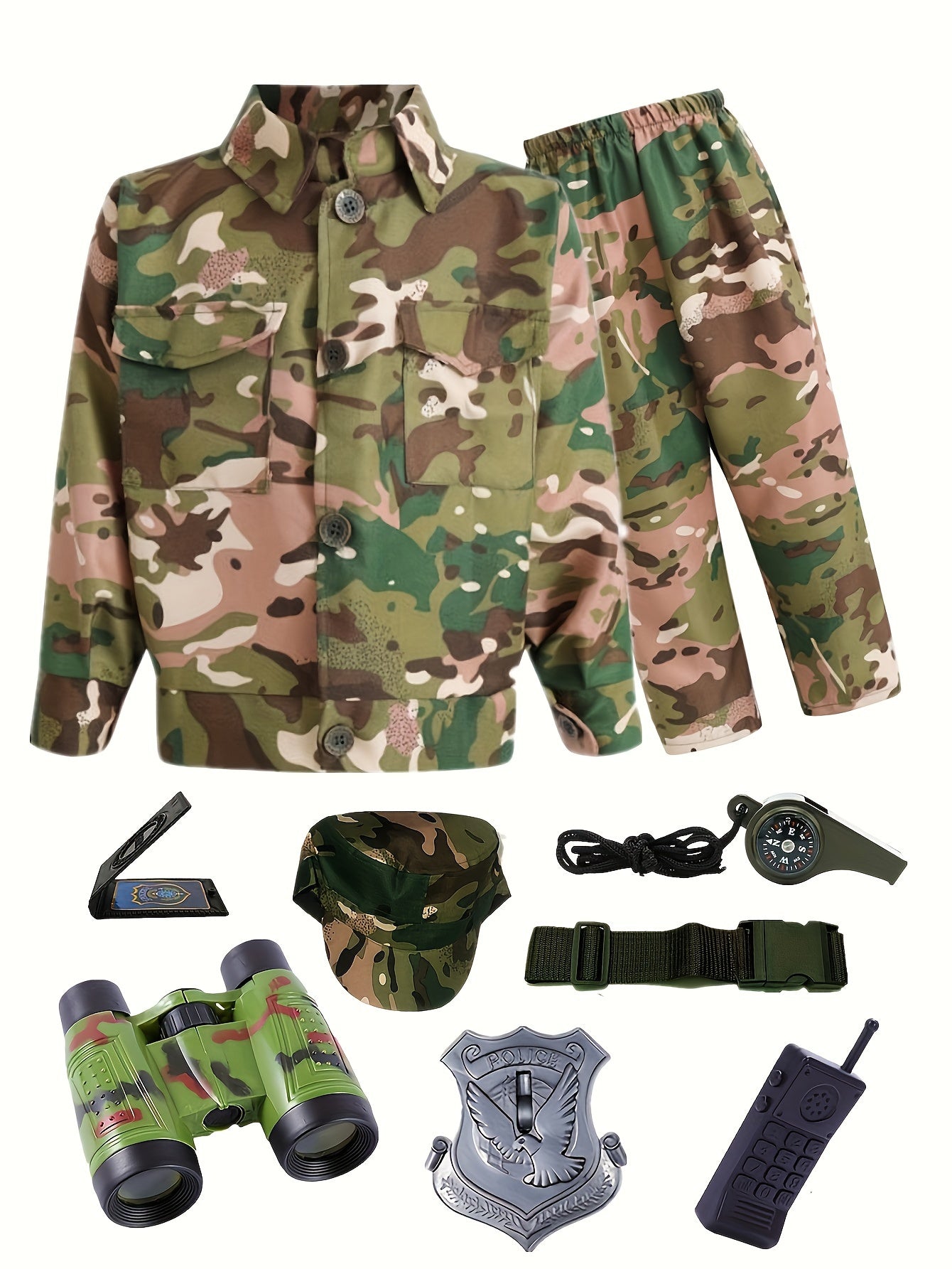 Boys' Camo Army Costume Set with Accessories - Includes Jacket, Pants, Hat &amp; More - Perfect for Outdoor Play &amp; School Activities