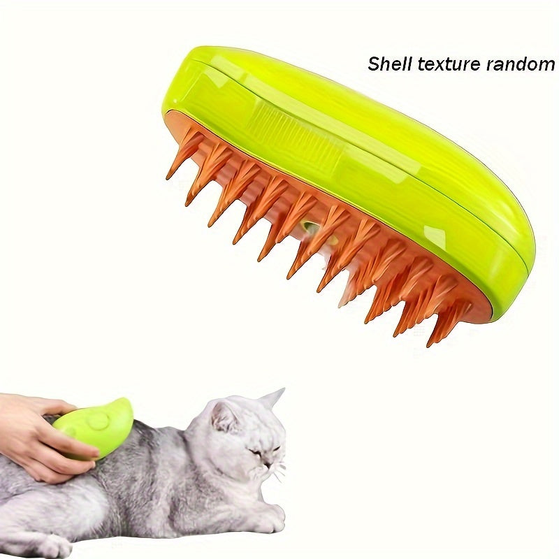 3-in-1 Steam Pet Brush for Cats and Dogs, USB-Powered Multifunctional Grooming Comb with Spray, Deshedding Tool for Indoor, Outdoor, Bathroom Use - Inspired by Banana and Mango Designs (1 Pack)