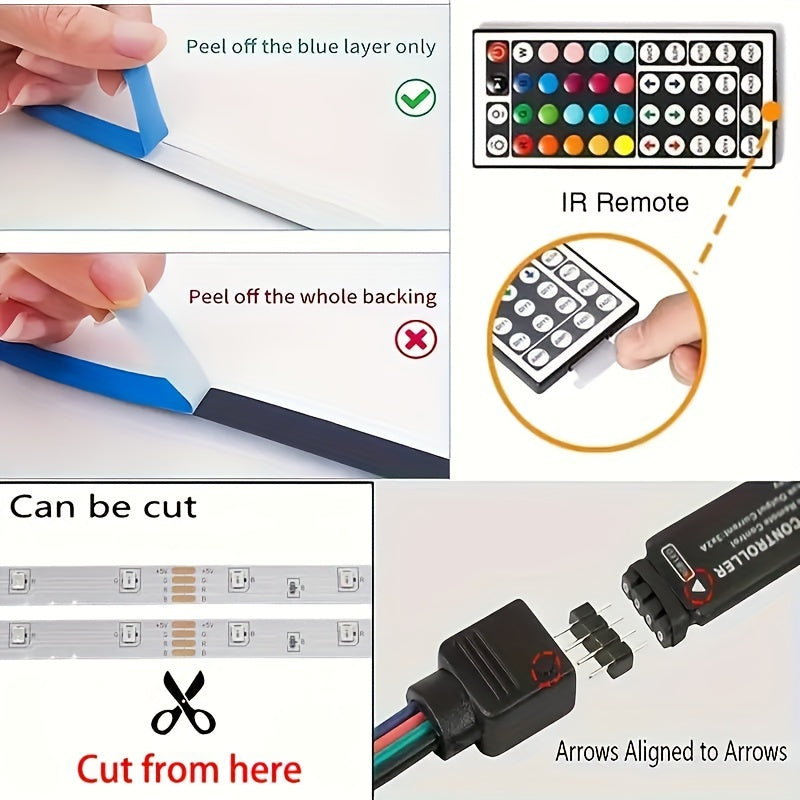 65.6fEET/1 Set Of RGB 2835 LED Light Strip, 5V USB LED Flexible Strip Diode Strip, Used For TV Backlight Room Decoration