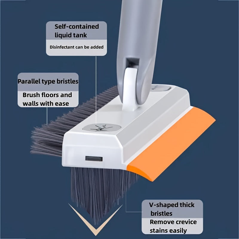 Multi-Surface Scrub Brush with Built-in Liquid Dispenser - 1 Pack Extendable Tile and Bathroom Scrubber for Comfortable Cleaning, Non-Electric Manual Operation, Ideal for Living Room, Toilet, Kitchen, Wall, and Floor