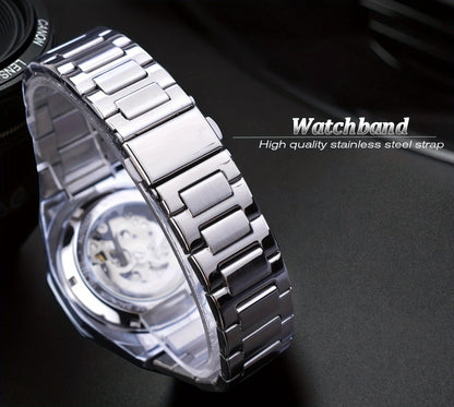 Reloj mecánico automático para hombre: esqueleto de diamantes de imitación 3D, acero inoxidable, estilo deportivo y profesional, regalo perfecto.