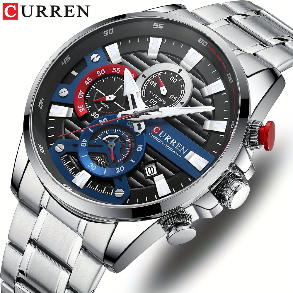 CURREN Reloj cronógrafo deportivo de cuarzo para hombre, de negocios, informal, de moda, analógico, con calendario, reloj de pulsera con fecha
