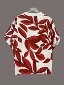 Stylish Women'S V-Neck Blouse - Floral Print, Short Sleeve, Lightweight Polyester, Perfect for Spring/Summer, Red & White Design, Elegant Shirt for Casual or Office Wea