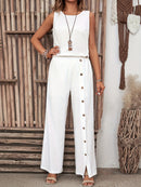 Women's Summer Irregular Hem Buttonless Sleeveless Shirt and Loose Straight Pants Set
