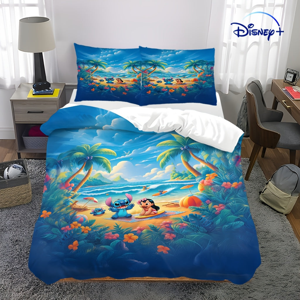 Valentine'S Day Disney 3pcs Stitch And Angel Bedding Set, Featuring a Duvet Cover And Two Pillowcases. This Super Soft Comfort Set Is Ideal for Bedrooms And Guest Rooms, Making It a Perfect Gift for Family. Suitable for All S