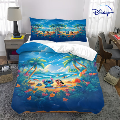 Valentine'S Day Disney 3pcs Stitch And Angel Bedding Set, Featuring a Duvet Cover And Two Pillowcases. This Super Soft Comfort Set Is Ideal for Bedrooms And Guest Rooms, Making It a Perfect Gift for Family. Suitable for All S