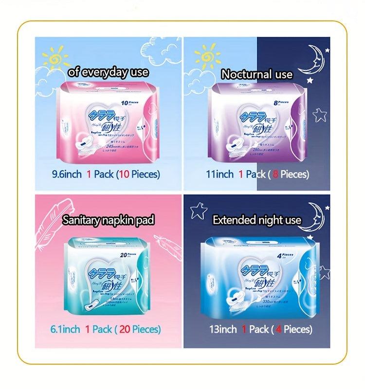 6-Pack Women's Hygiene Sanitary Pads Bundle, Soft Ultra Thin Winged Napkins, Overnight Absorbency, Unscented Menstrual Pads Combo Set, Multi Size, Travel-Friendly - 60/56 Count