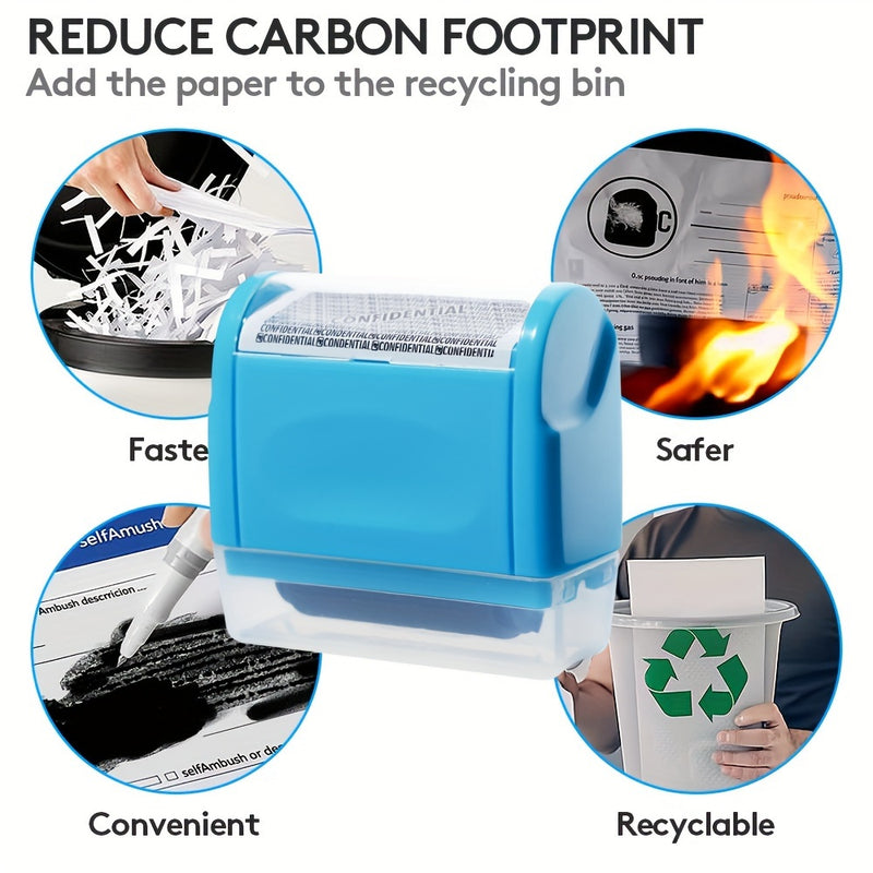 Identity Theft Protection Roller Stamp - Wide Privacy Guard, Secure Confidentiality Seal for Documents & Packages, Easy-to-Use with Refillable Ink