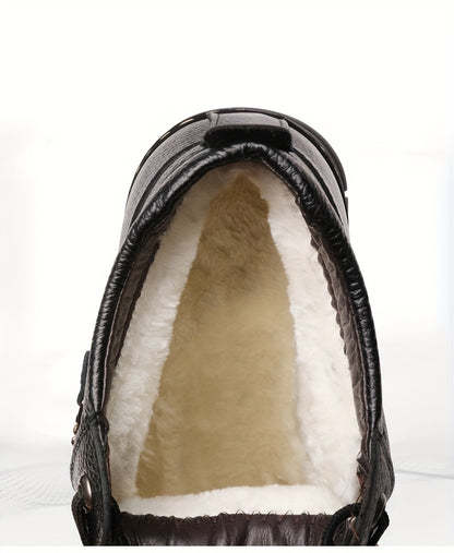 Botas de cuero para hombre, calzado térmico de invierno, botas de senderismo cortavientos con forro afelpado