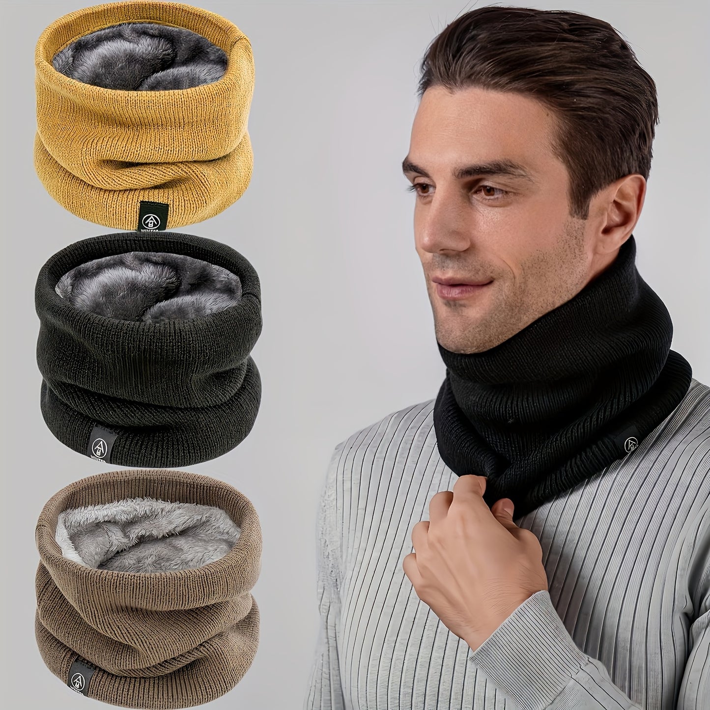Soft & Warm Fleece-Lined Knit Scarf - Windproof, Cozy Double Layer Neck Warmer for Winter | Easy Slip-On Design | Perfect for Casual to Formal Outfits