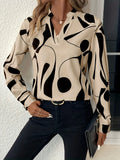 Geo Print V Neck Blouse, Casual Long Sleeve Blouse For Spring &amp; Fall, Women's Clothing