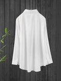 Camisa larga de color liso de talla grande, informal, versátil, de manga larga con cuello abotonado, ropa de talla grande para mujer.