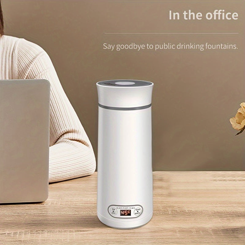 EU Plug Travel Electric Kettle, 350Ml Portable Small Tea Coffee Kettle Water Boiler, Personal Water Heater, with Temperature Control & LED Display, 300W, 304 Stainless Steel, Mini Heated Water Cup for Coffee, Tea, Milk, Soup,