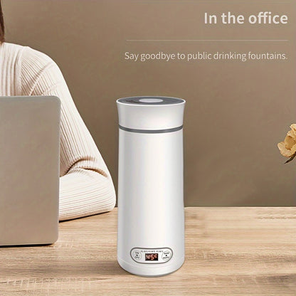 EU Plug Travel Electric Kettle, 350Ml Portable Small Tea Coffee Kettle Water Boiler, Personal Water Heater, with Temperature Control & LED Display, 300W, 304 Stainless Steel, Mini Heated Water Cup for Coffee, Tea, Milk, Soup,