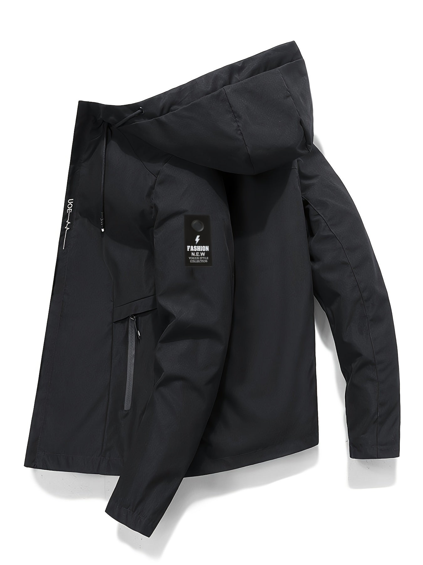Chaqueta cortavientos informal con capucha para hombre: poliéster ligero e impermeable, con cremallera, color liso y bolsillos | Versátil para todas las estaciones