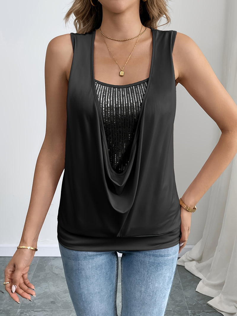 Sequin Decor Ruched Tank Top, Casual Summer Sleeveless Top, Women's Clothing