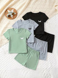 Conjunto de 3 camisetas y pantalones cortos informales de manga corta con cuello redondo para bebé niño, ropa de verano para niños, conjunto de manga corta para exteriores.