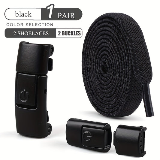 1 Pair Free-Tie Shoelaces Set, 2pcs Elastic Shoelaces & 2pcs Shoelaces Buckles For Sneakers Canvas Shoes