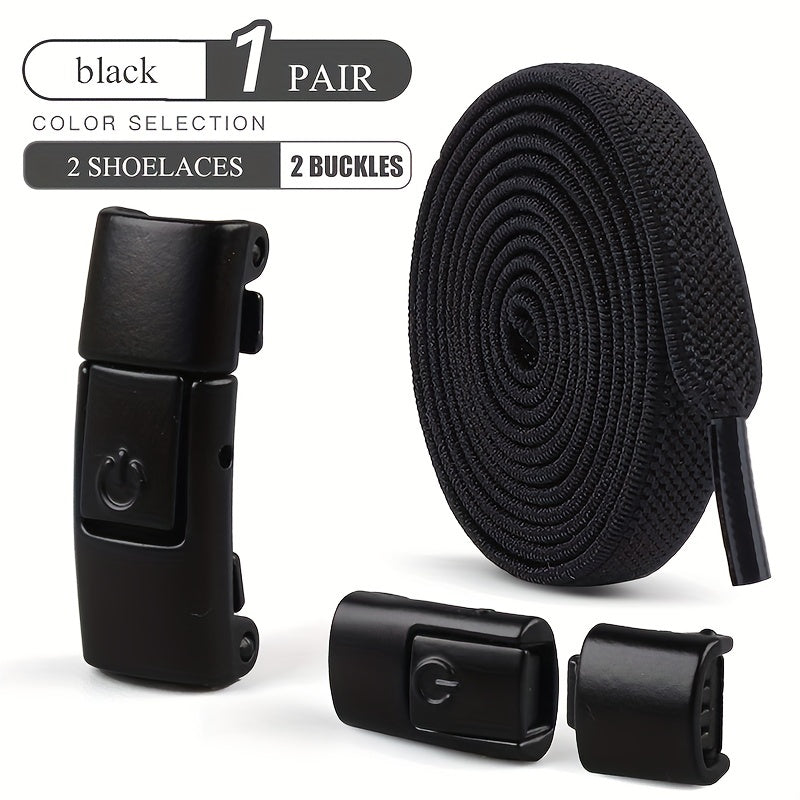 1 Pair Free-Tie Shoelaces Set, 2pcs Elastic Shoelaces & 2pcs Shoelaces Buckles For Sneakers Canvas Shoes