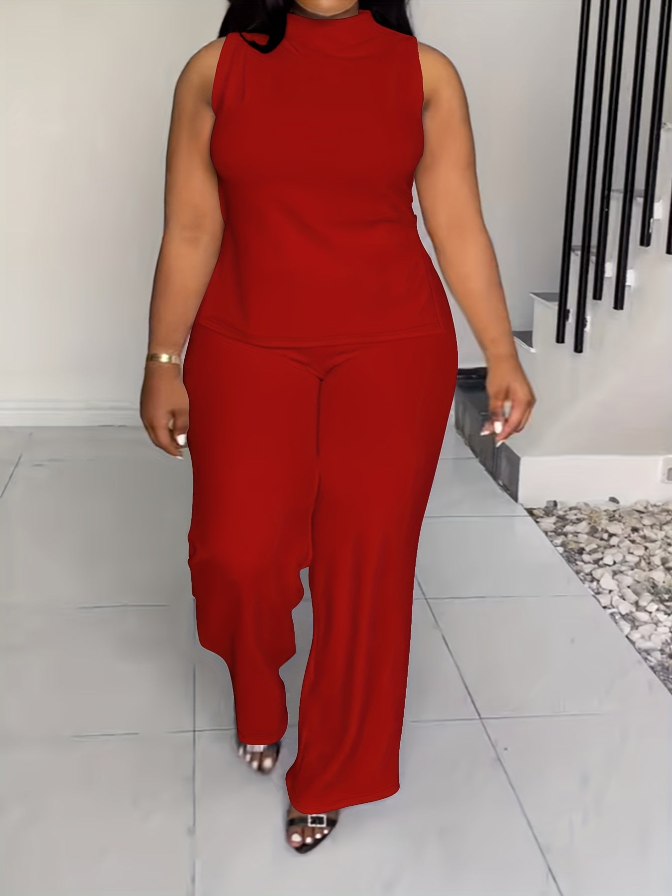 QF2364 Solid Color Summer Sleeveless Casual Suit