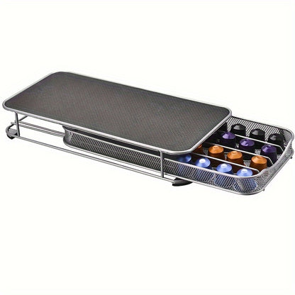 1pc, Iron Coffee Capsule Storage Box, 40-Capsule Capacity, European Style, Nespresso Compatible, Kitchen and Coffee Machine Accessory Drawer, Home and Restaurant Use