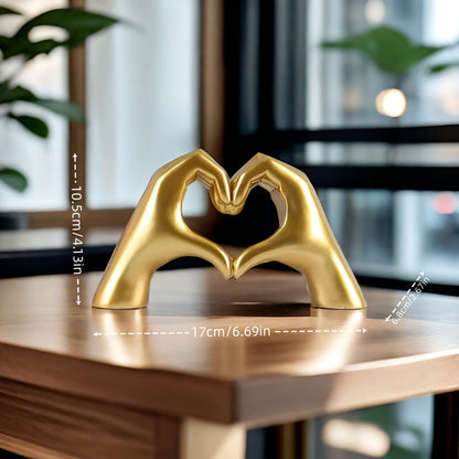 Resin Love Heart Hand Sculpture Decorative Statue – Handcrafted Artisan Design, Durable Tabletop Decor for Office, Living Room, Dining Area – Versatile Celebration Gift, No Power Required – 1 Piece