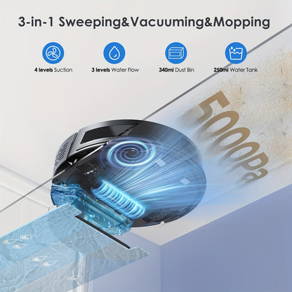 Robot Vacuum And Mop Combo 5000Pa, Lubluelu L15 Robot Vacuum, Auto-Charging, 5 Maps, 30 No-go Zones, WiFi/App, 3in 1 Robot Vacuum Cleaner for Pet Hair Carpet Hard Floor