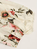 Floral Print Crew Neck Dress, Elegant Half Sleeve Maxi Swing Dress For Spring &amp; Summer, Women's Clothing