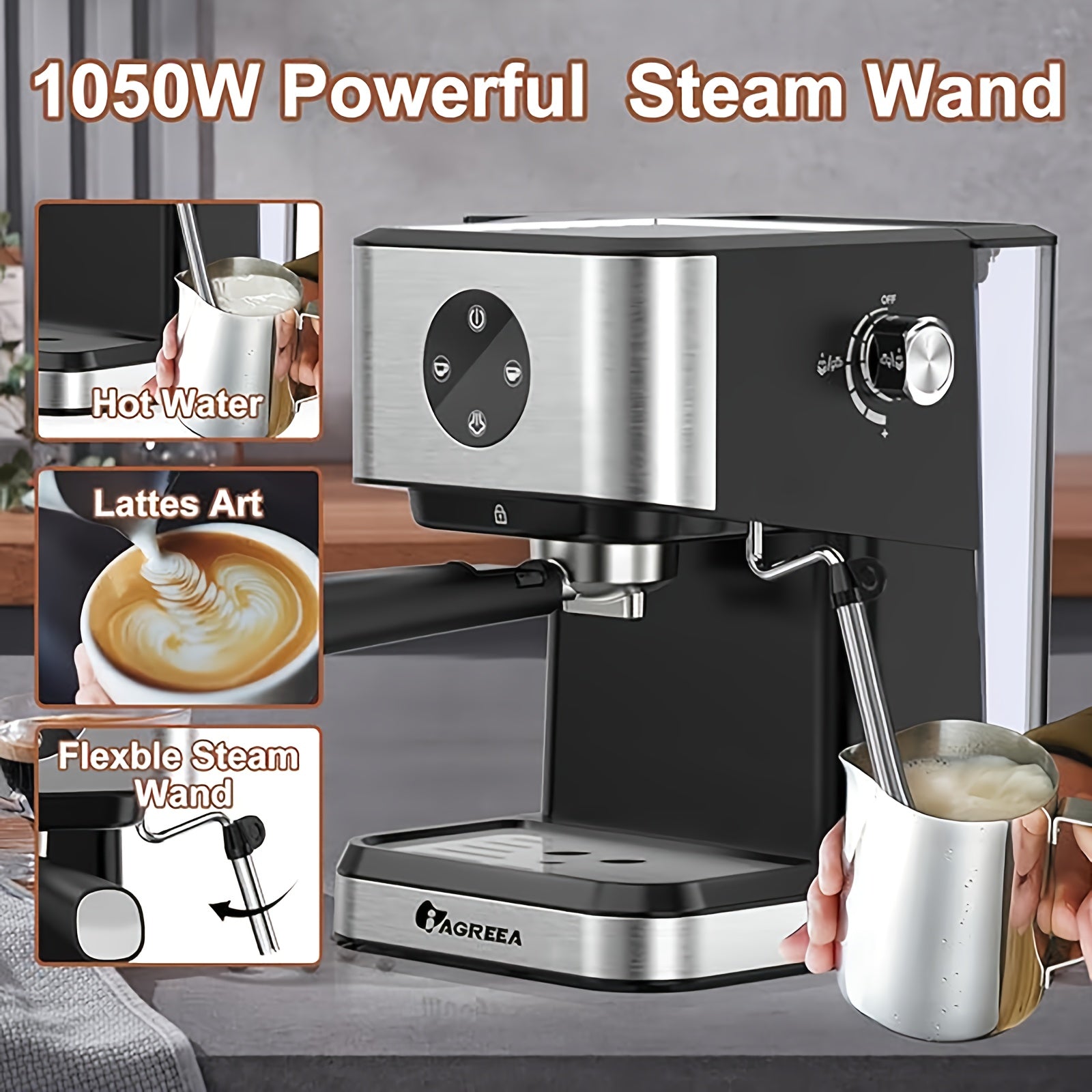 Espresso Machine, 20 Bar Expresso Coffee Machine, 1.5L Removable Water TankSemi-Automatic Coffee Machine With Steam Wand For Espresso, Latte, And Cappuccino, 1050W(FREE Add Plug Adapter)