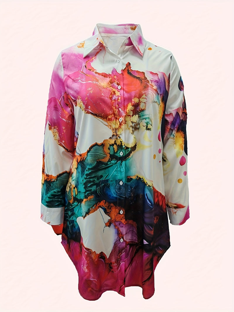 Plus Size - Elegant Floral Print Maxi Dress with Long Sleeves - Blue & White Floral Design, Button-Up Front, Casual Style for Women, All-Season Wear, Casual Summer Dress | Floral Print Dress | Nonstretch Fabric