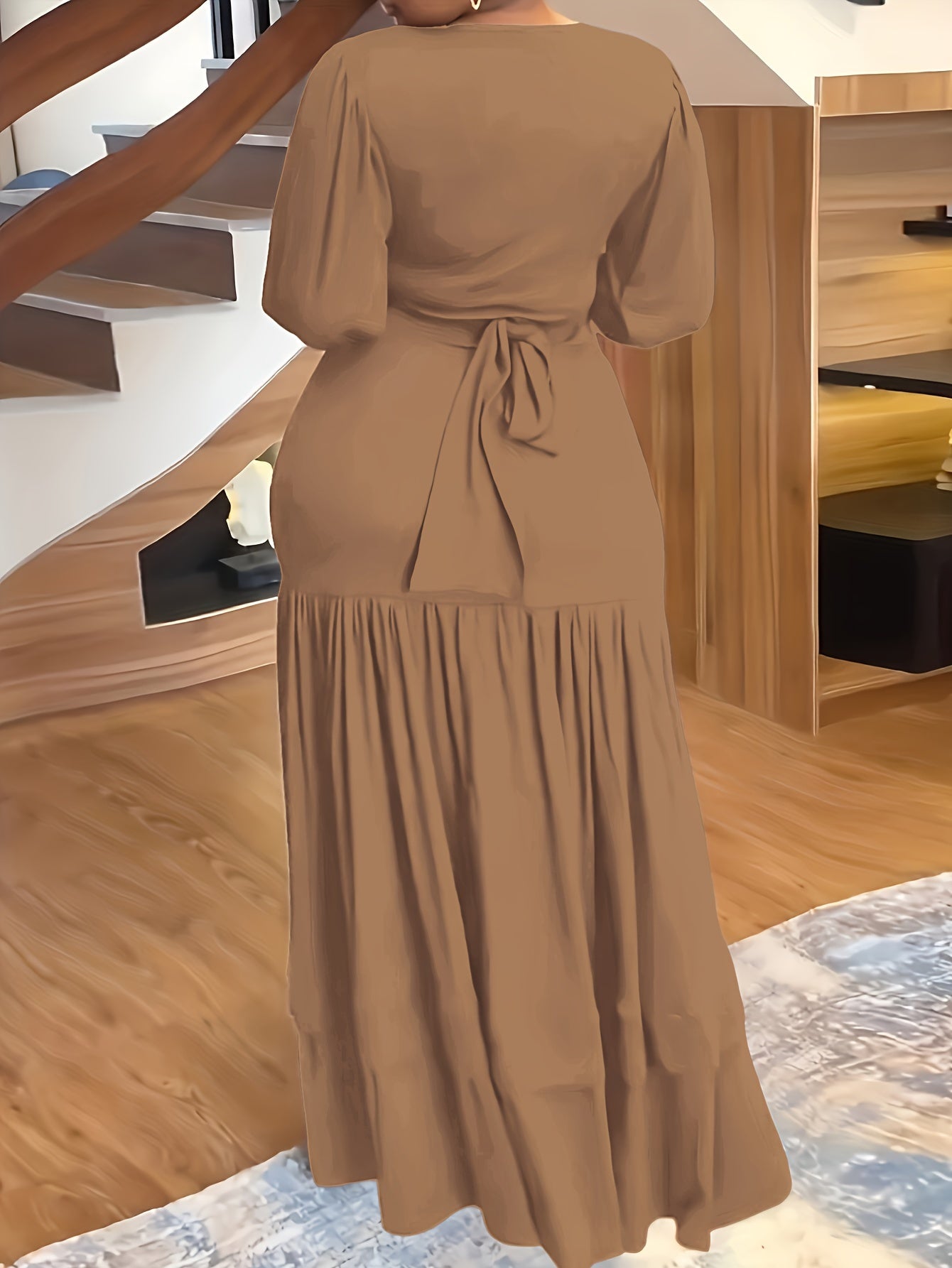 Plus Size Solid Color Casual V-Neck Long Sleeve Set