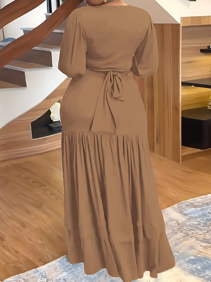 Plus Size Solid Color Casual V-Neck Long Sleeve Set