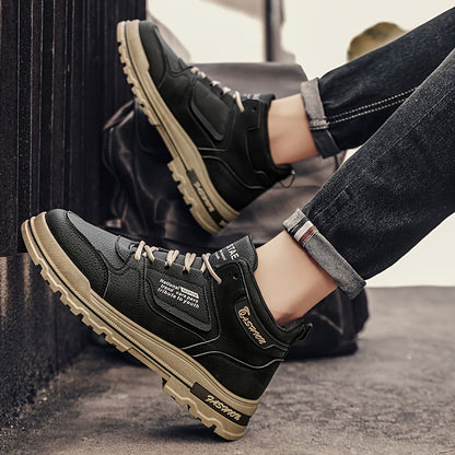 Men's High Top Skate Shoes, Non Slip Durable Sneakers For Outdoor Street Walking Traveling Casual Activities | Men's Retro Trendy Faux Leather Sneakers